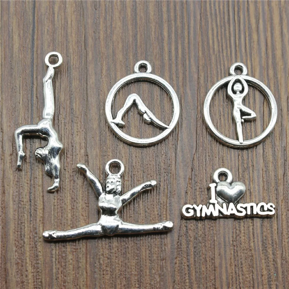 20 sztuk / partia Charms Gimnastyka Antyczny Kolor Srebrny Gimnastyka Charms Biżuteria Ustalenia DIY Siłownia Charms Sport Hurtownie