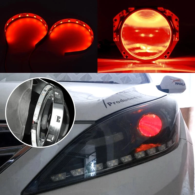 LED RGB APP Bluetooth Devil Demon Eyes 360 Degree Car Motorcycle 2.5 3.0 Inch Projector Lenscar Angel Eye DRL Car Accessories