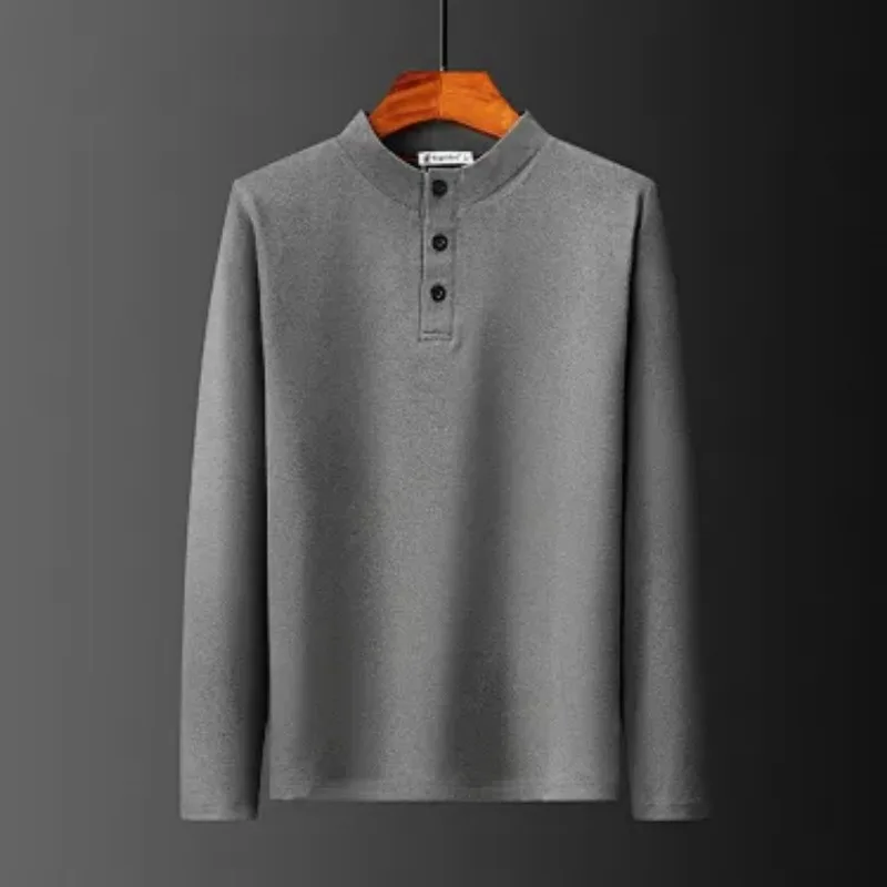 Men Stand Collar Long Sleeve T Shirt Double Sided Dralon Thick Warm Solid Color Thermal Base Layer Top Autumn Winter
