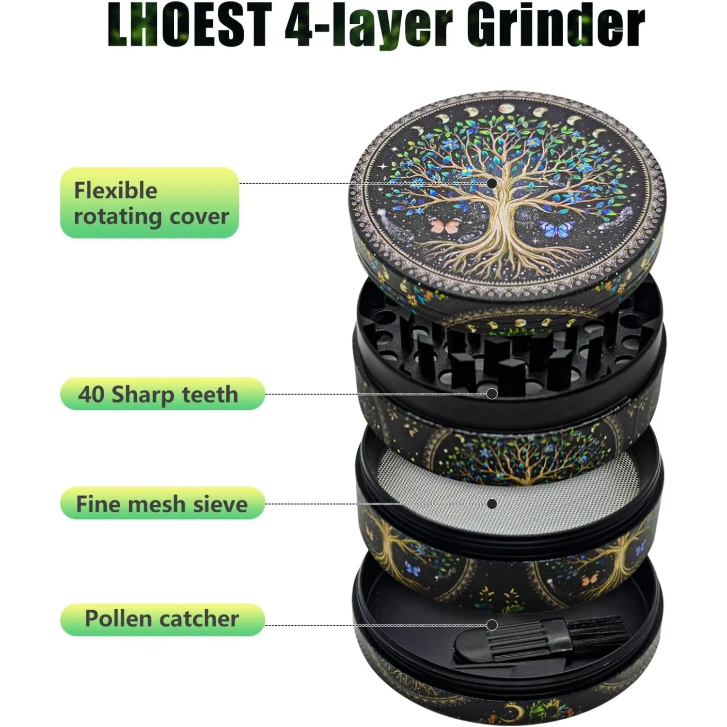 Tree of Life Metal Herb Grinder 2 Inch Diameter Zinc Alloy Grinder