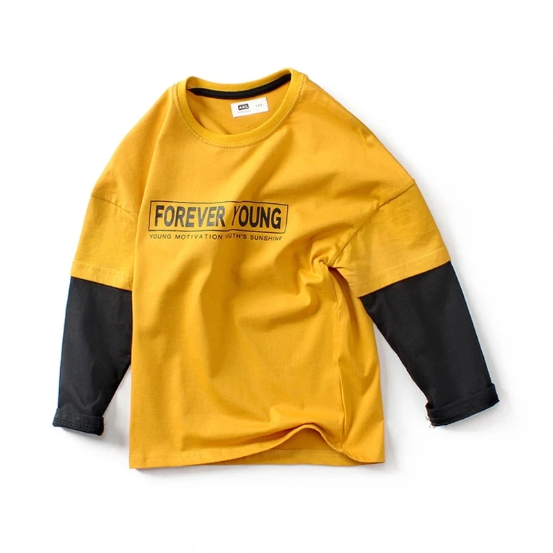 

Clothing sportswear T-shirt fashion letter printed Long sleeved contrasting color base shirt 4-10 years old boy and girl clothes