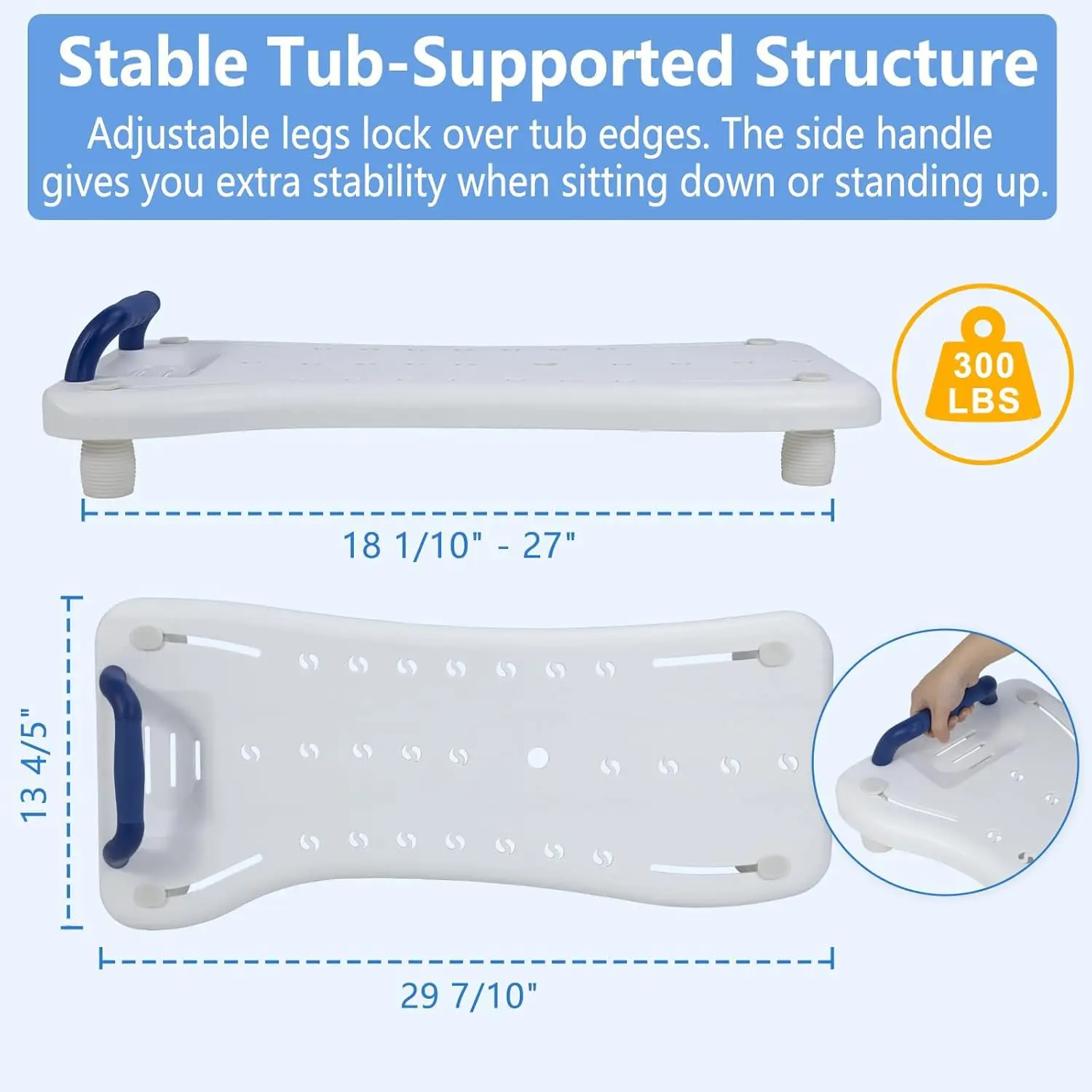 Adjustable Bathtub Transfer Bench, Non-Slip Shower Stool with Handles for Bathing Safety