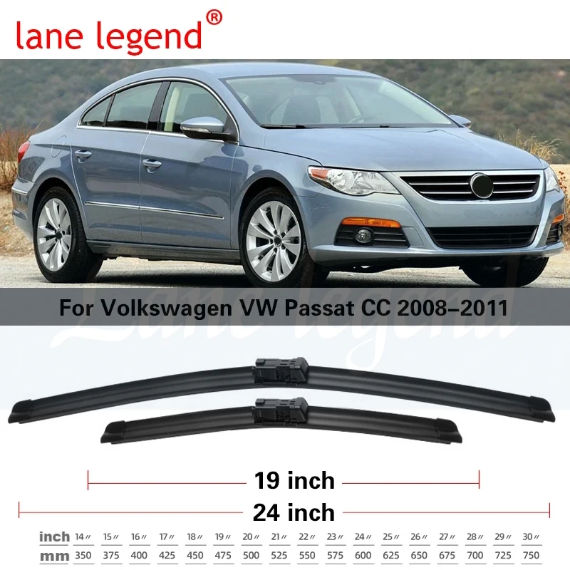 Car Wiper LHD Front Wiper Blades For Volkswagen VW Passat CC 2008 - 2011 Windshield Windscreen Window Car Rain Brushes 24\'\'+19\'\'