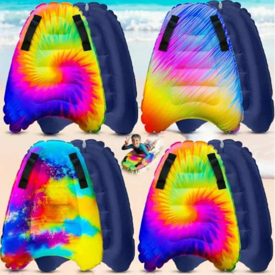 4 Pack Inflatable Surf Body Boards With Handles For Water Slides Boogie Boards For Beach Pool Lake Slip Slides Lightweight Floa