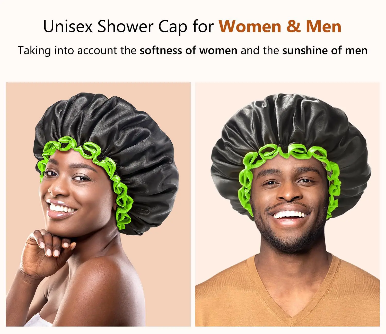 【Hot sales】Black double shower cap Women\'s waterproof shower cap Household lampblack hood Universal dry hair mask cap