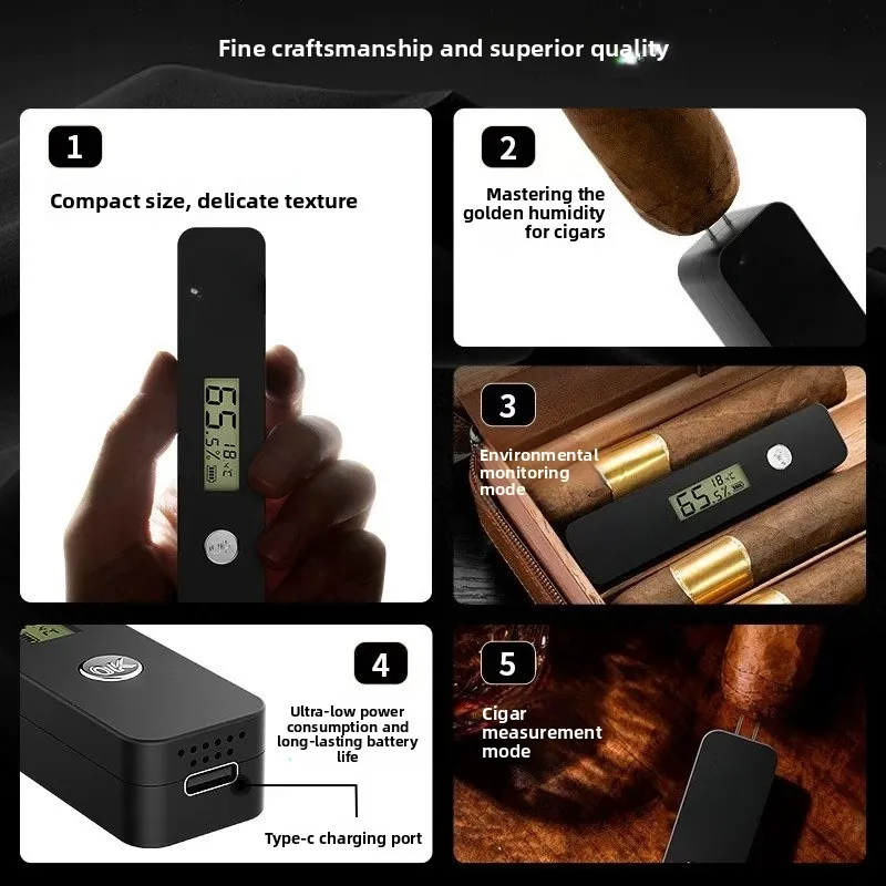 Cigar Humidity Meter Metal Probe Dual Mode Ultra Long Life Portable Cigar Humidity Detector