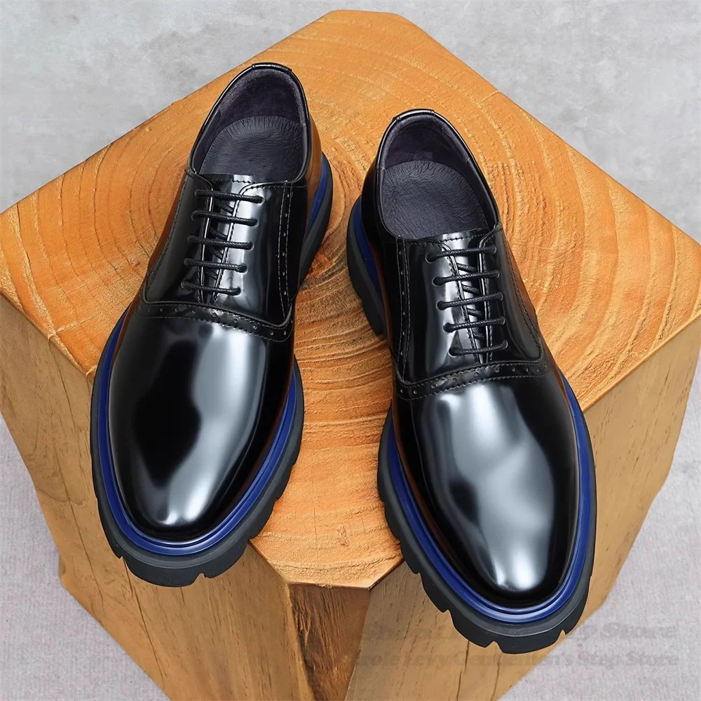

2025 New Patent Leather Thick Sole Height Increasing Men Shoes British Style Business Big Head Lace Up Casual Leather Shoes