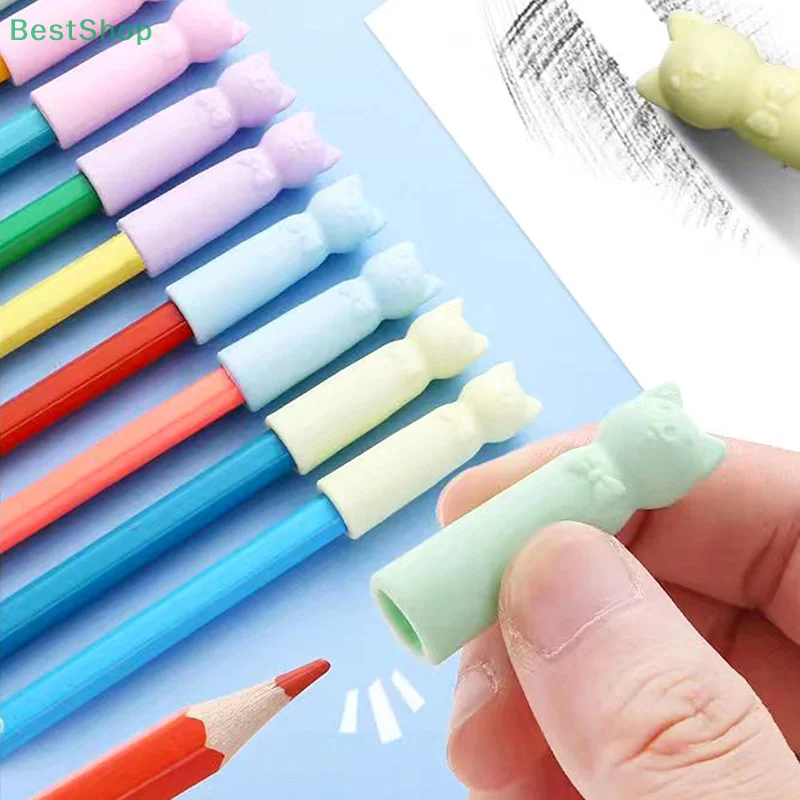 

★ ★ ★ 10 шт., ластики, наконечник для карандашей, защитный колпачок в форме мультяшного кота, ручка, верхняя защитная крышка, ластик, студенческие канцелярские принадлежности