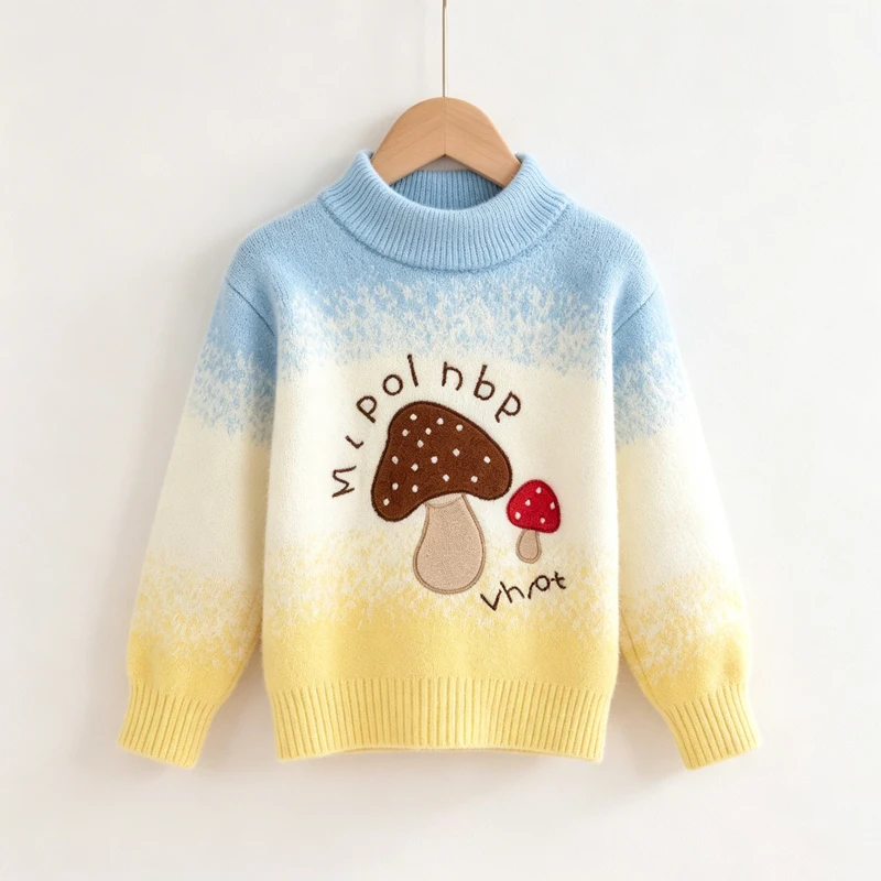 Adorable Kids Sweater Gradient Color Mushroom Embroidery Pullover Soft Warm Knit Top Girls Autumn Winter Casual Knitwear JY09141