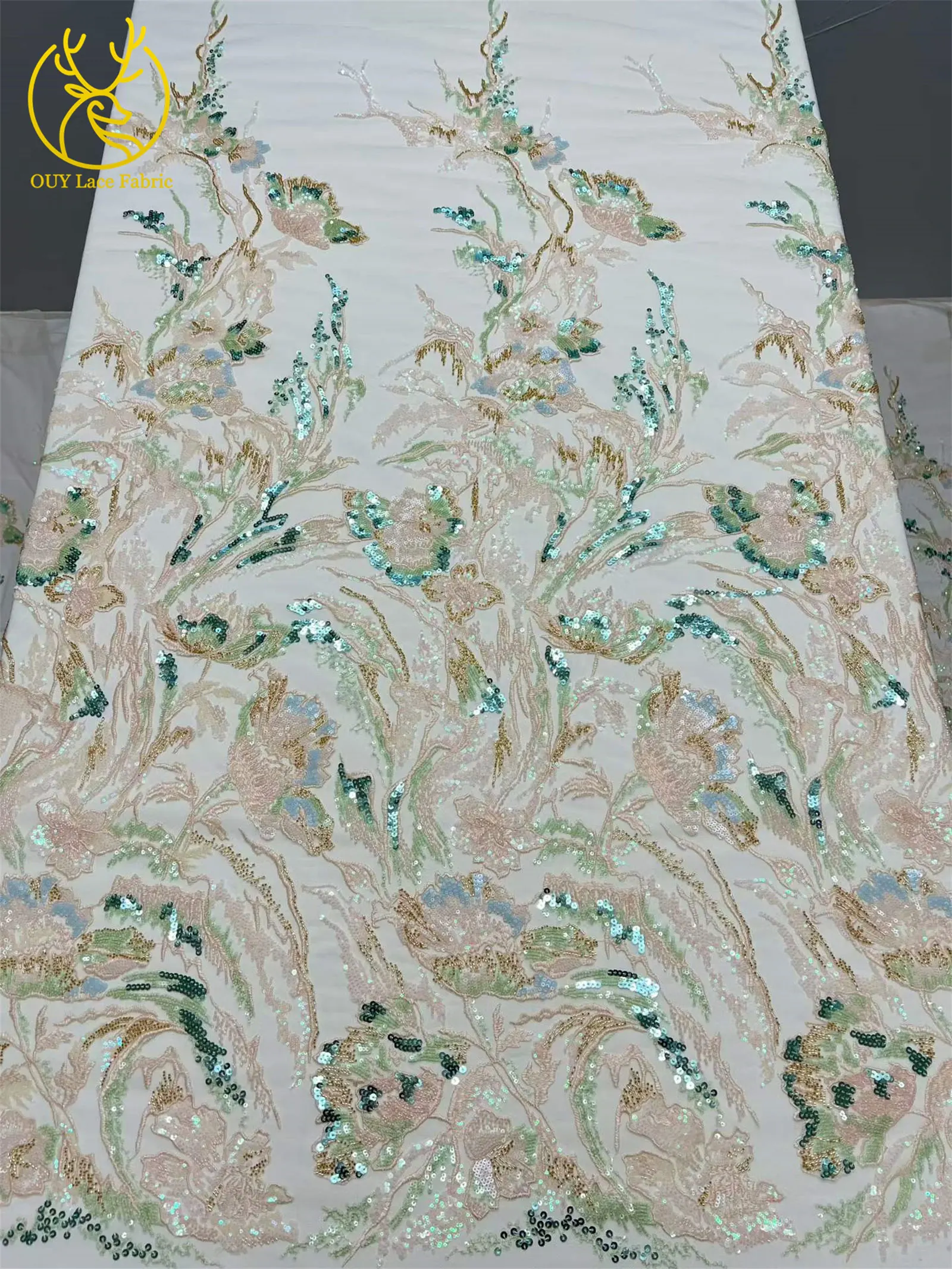 Neues Design Afrikanische Stickerei Pailletten Spitzenstoff 2026 Luxuriöse Französische Nigerianische Perlen-Spitze für Braut- und Partykleider 5 Yards – Detail 14