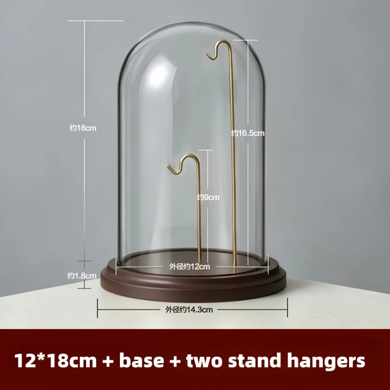 12*16cm 12*18cm Glass Dome Home Decoration Creative Wood Base with Stand Hanger Transparent Cover Gift Wedding Favor Prop12