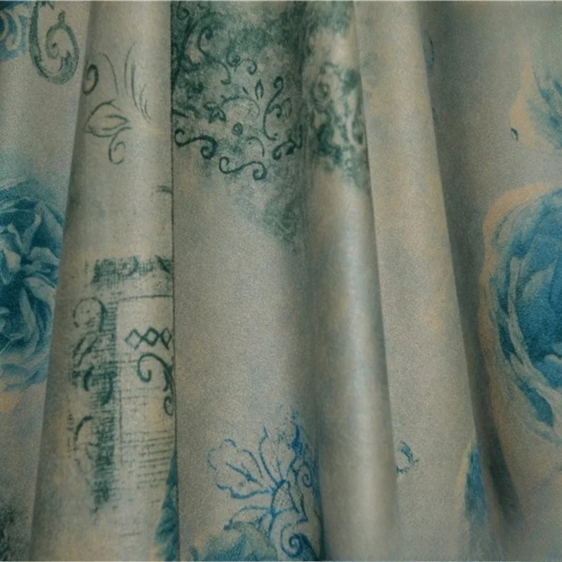 

A beige base with blue digital printed fabric for suit skirt and cheongsam