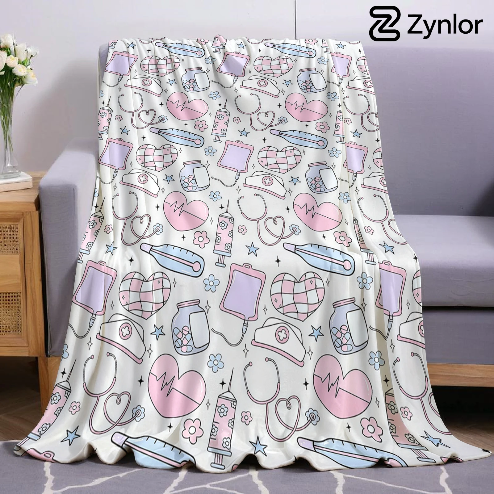 Cute Nurse Medical Icon Ultra Soft Sherpa Fleece Blanket Fluffy Warm Halloween Cozy Throw for Sofa Couch Bedroom Gift All season