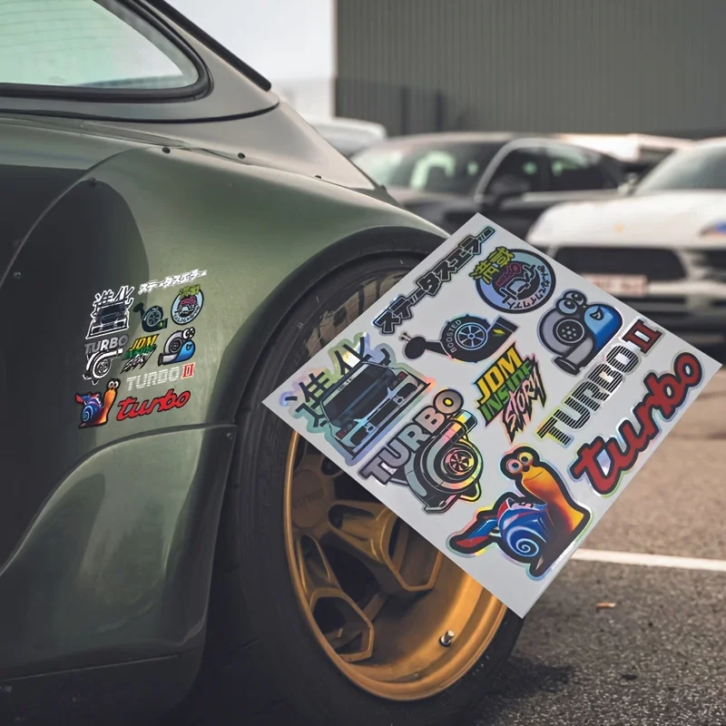 

Набор наклеек JDM Turbo, водонепроницаемый солнцезащитный ПЭТ-лазерный УФ-принт для окна бампера