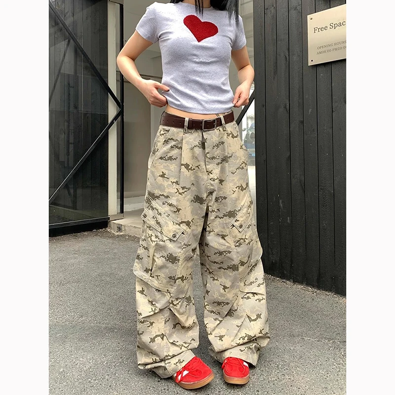 

ZHIZOU Autumn Women Camouflage Y2k Baggy Jeans Harajuku Vintage Denim Trouser Japanese 2000s Style Boyfriend Jeans Pants Clothes