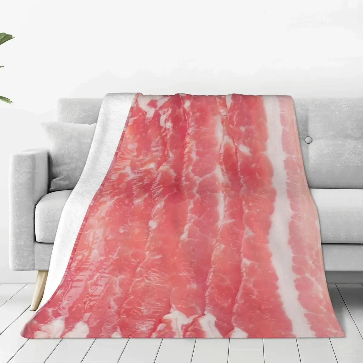 

Bacon Texture Flannel Throw Blankets Funny Food Blanket for Bedding Travel Warm Plush Thin Quilt