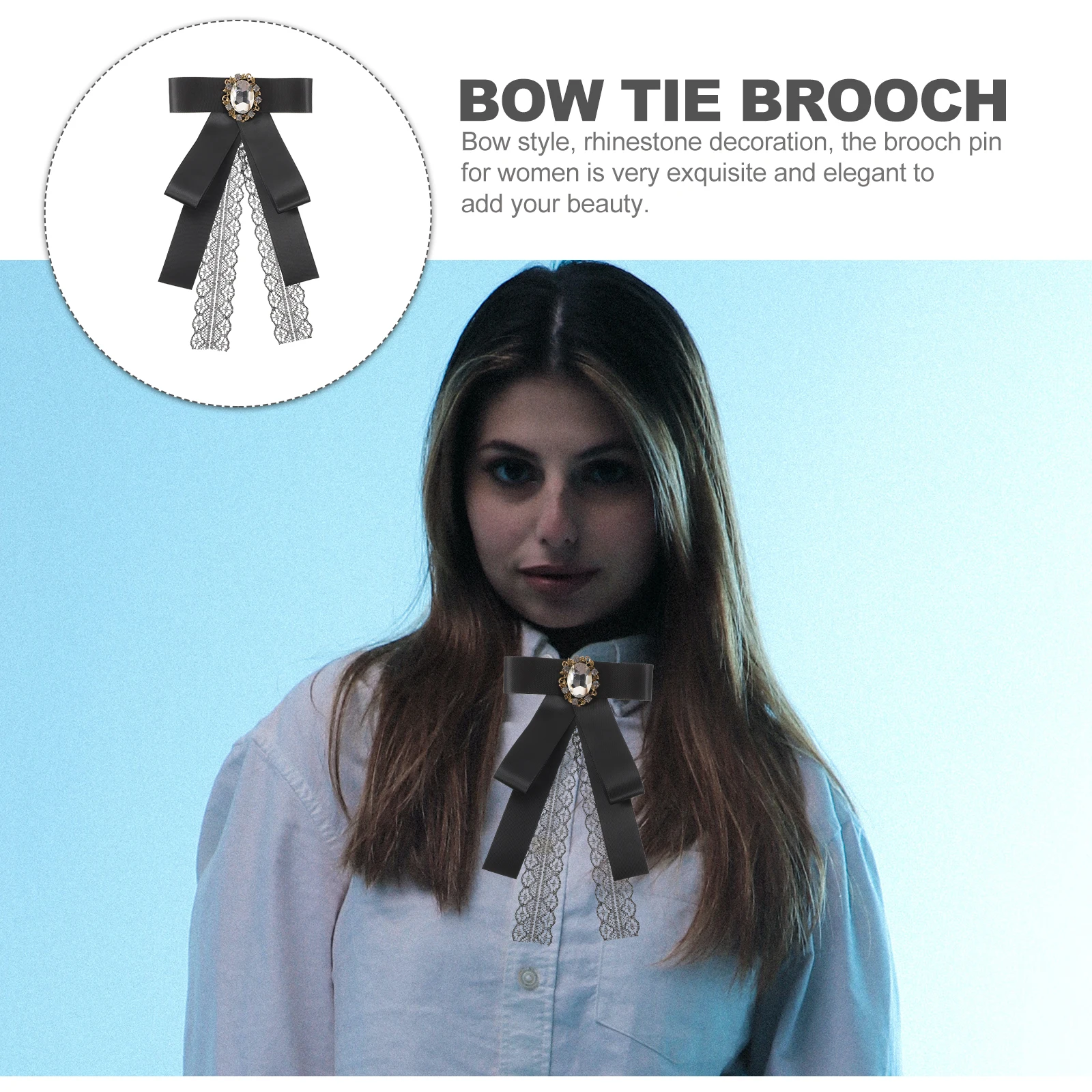 

Bow Tie Brooch 2 Oval Pearl Ties for Women Suit Waist Collar Pin Fashion Large Rhinestone Lace Flower Accessories