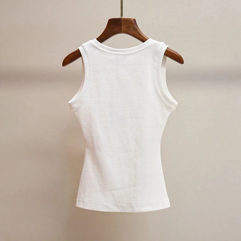 

Новый женский простой белый тонкий жилет без рукавов с вышивкой, летние универсальные топы на бретелях с U-образным вырезом