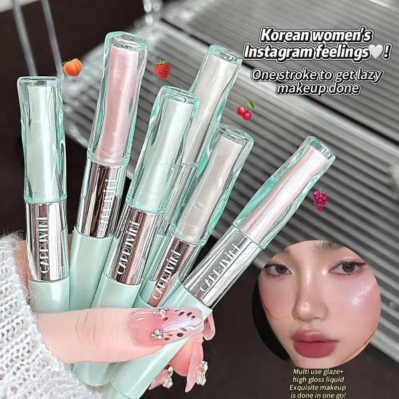 Cappuvini Brillo Labial de Doble Punta, Iluminador con Purpurina, Maquillaje Multiusos, Esmalte Labial, Lápiz Labial Mate, Cosméticos Impermeables