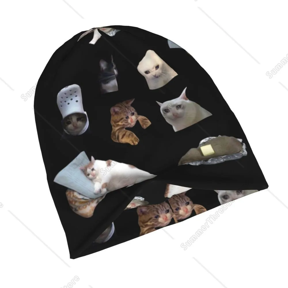 البكاء القط ميمي حزمة Skullies Beanies القبعات مضحك لطيف بارد للجنسين الشارع قبعات دافئة رئيس التفاف بونيه محبوك قبعة #6