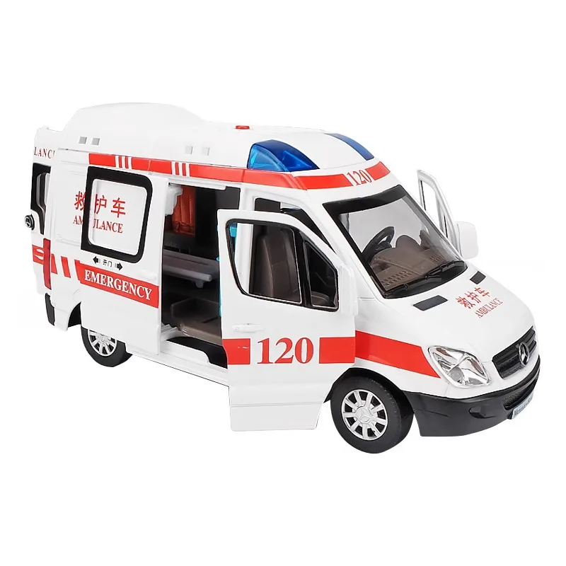 Original 120 Ambulance Emergency Simulation Alloy Car Anime Action Figure Model Toy Car Gift for Children Collection Ornament