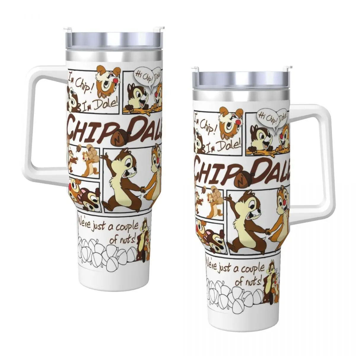 Stainless Steel Tumbler Chip 'n' Dale Naughty Car Mugs With Straws Travel Cold Drink Water Bottle Portable 40oz Thermal Cups