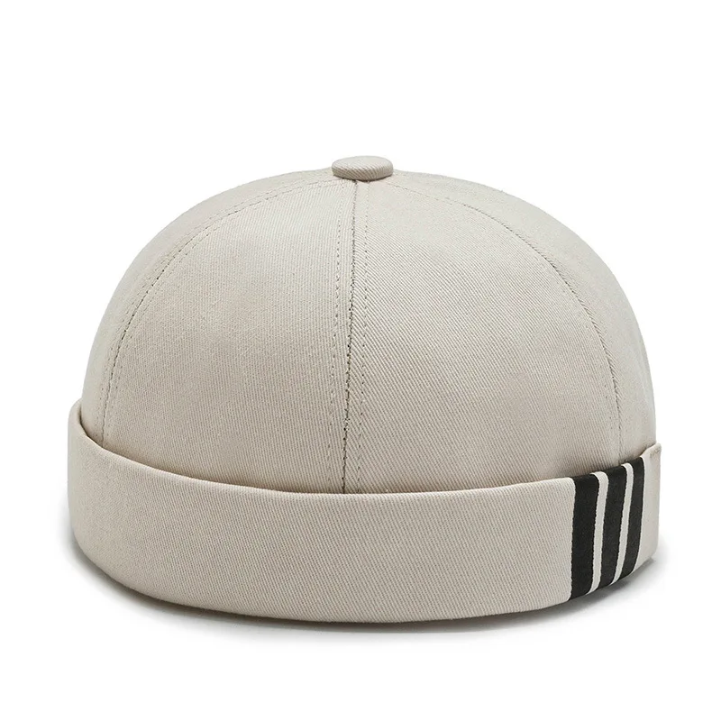 2024 New Fashion Solid Color Minimalist Side Three Bar Melon Skin Universal Daily Casual Brimless Hat for Men and Women