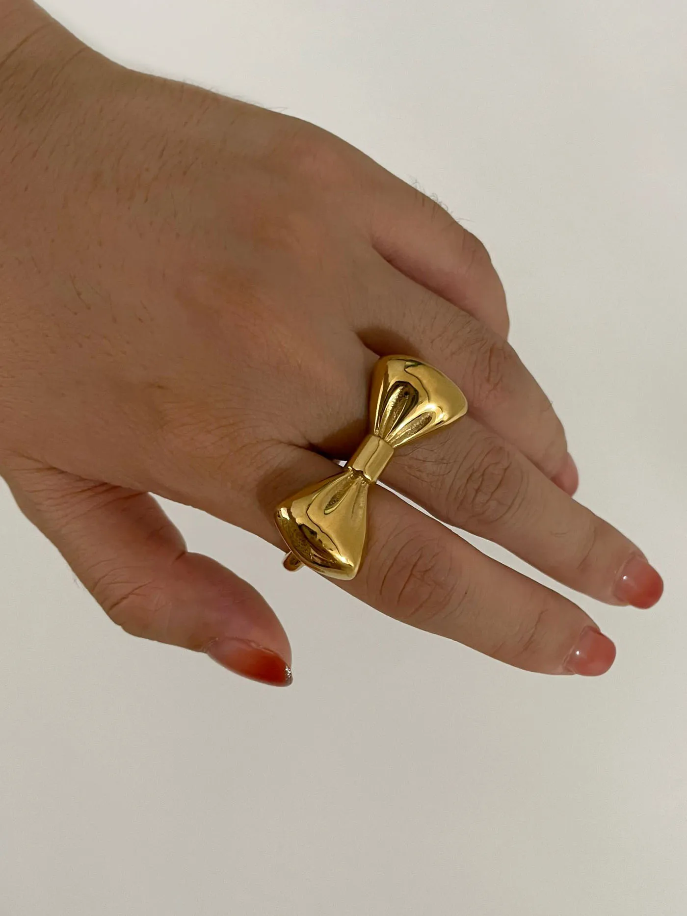 GHIDBK Stainless Steel Bow-Knot Double Finger Rings for Women Unusual Aesthetic Design Punk Party Jewelry Gifts Tarnish Free