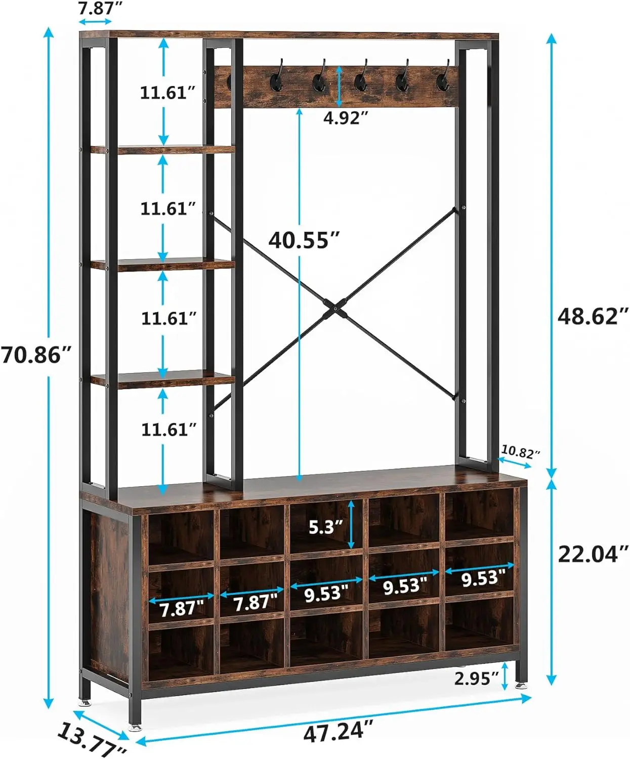 Tribesigns-Banco de entrada con perchero, árbol de salón con Banco y estantes de almacenamiento de zapatos, Banco de Mudroom Industrial