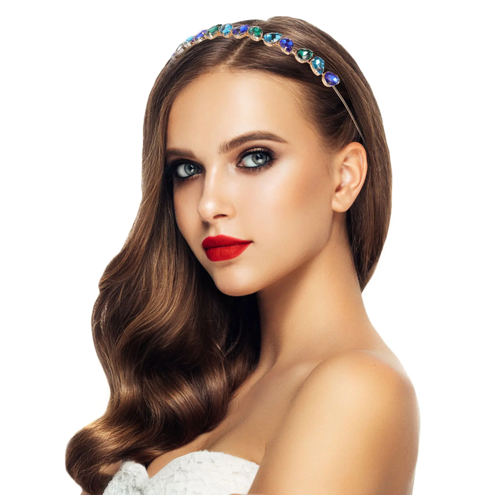 

1Pcs Stylish Glass Brick Hair Hoop Durable Rhinestone Headwear Elegant Design for Engagement Parties and Daily Use Pink