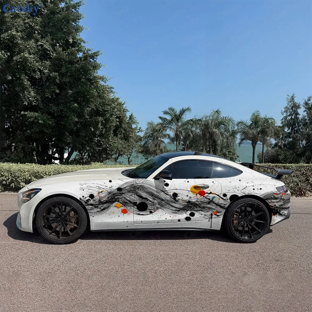 

Colorful Dynamic Line Splashes Car Side Wraps, Self-Adhesive PVC Waterproof & Scratch-Resistant Stickers, Car Accessory Gift