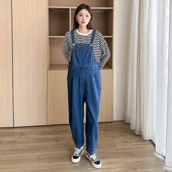 Maternity Pregnant Women's Overalls Denim Blue Jeans Youth Pregnancy Jumpsuits Slimming Loose Wide Leg Straight Bib Pants