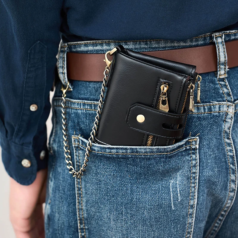 Fashion Biker Men Short Wallet Retro Popular Folding Money Clip Premium Sense Card Holder Double Zip Coin Purse Christmas Gifts