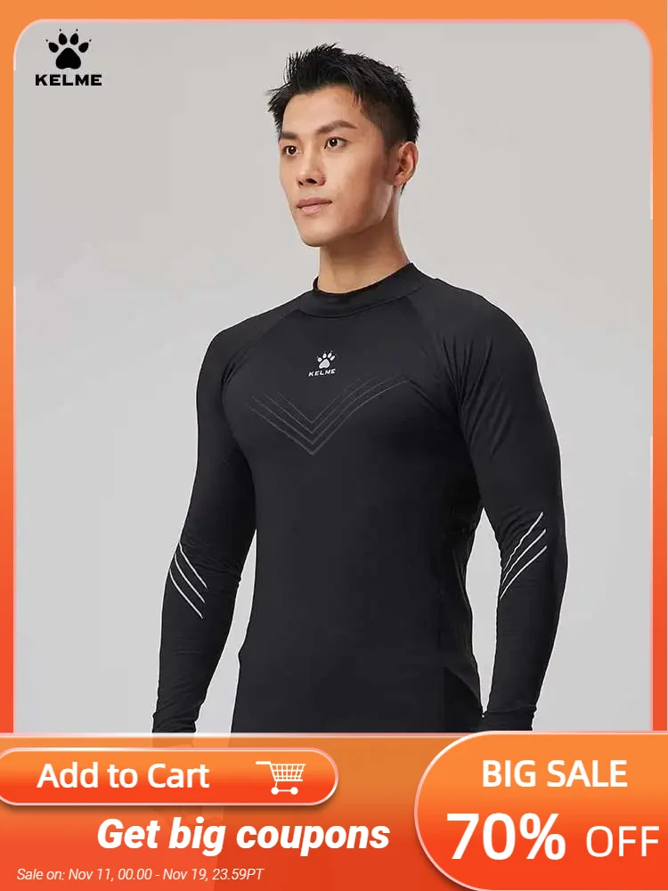 

Kelme мужской костюм для фитнеса с высоким воротом, теплый компрессионный костюм для занятий спортом на открытом воздухе, ветрозащитный топ с длинными рукавами для бега, йоги