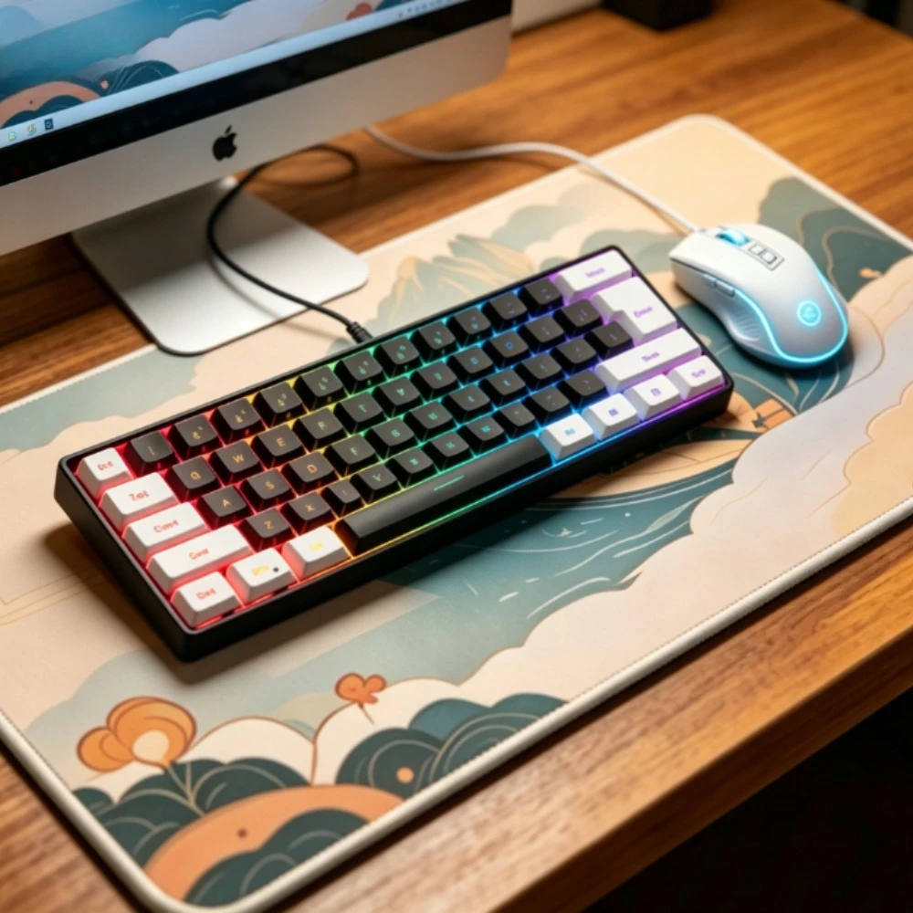 

Teclado gamer 60% 61Keys ergonomic Pc usb Wired Luminous keyboard Set Luminous Mouse Office Game computer keyboards and mice