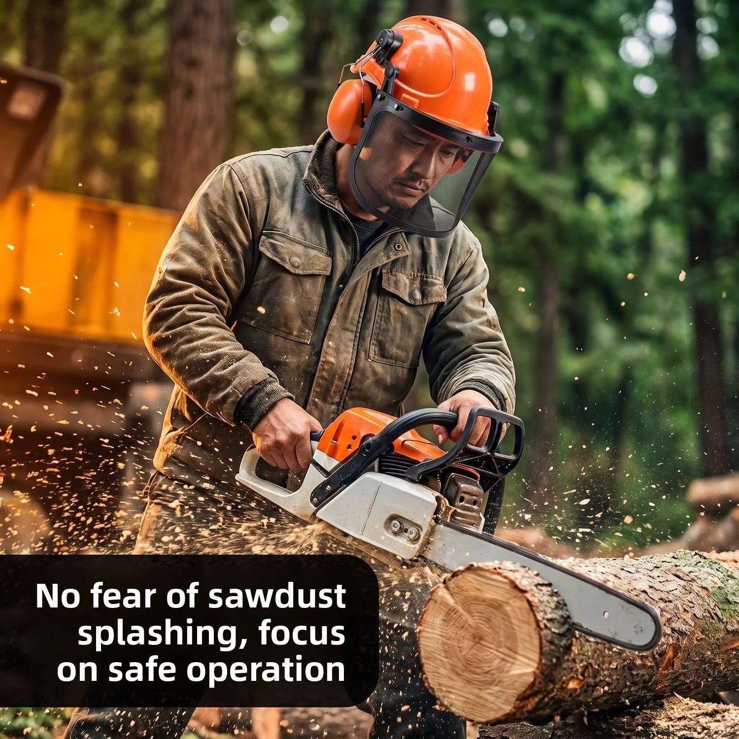 Logging 3in1 Protective Cap with Sound Insulation Earmuffs, Metal Mesh Mask, Mowing Grass Anti-splash and Noise Reductio