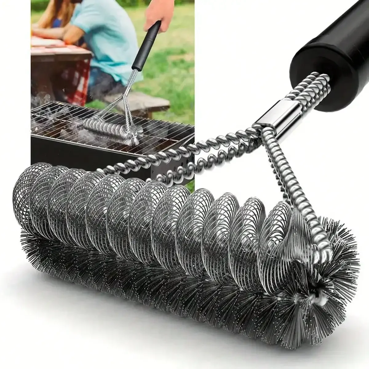 1pc Stainless Steel Grill Brush With Reusable Spring Steel Wire Double End BBQ Grill Cleaning Brush,Grill Clean Accessories
