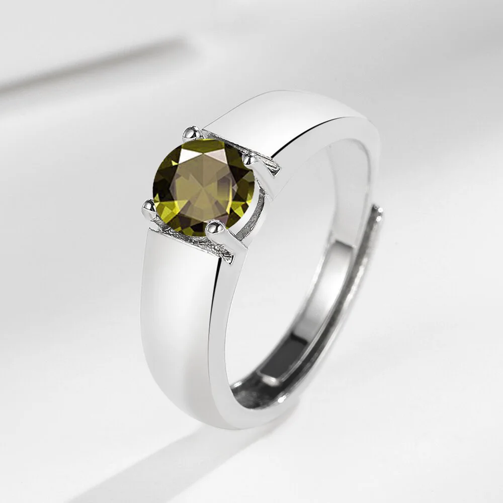 925 Sterling Silber Moissanit Herrenring Runder Schliff Edelstein Verstellbarer Offener Ring für Männer Hochzeit Verlobung Schmuck