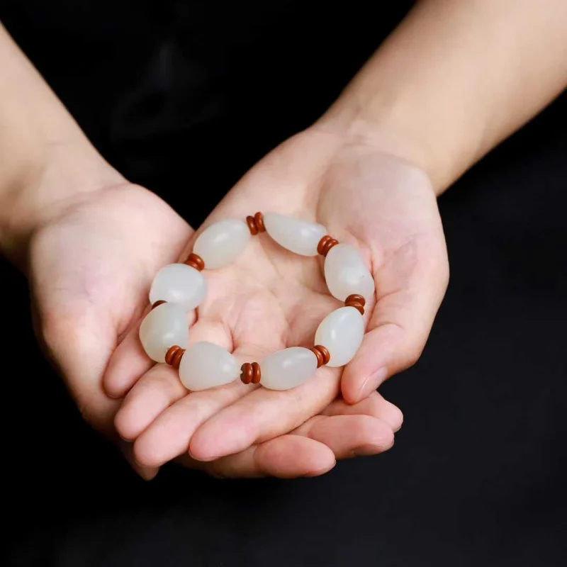 Natural Hetian Jade Qinghai Old Material White Stone Unisex Bracelet