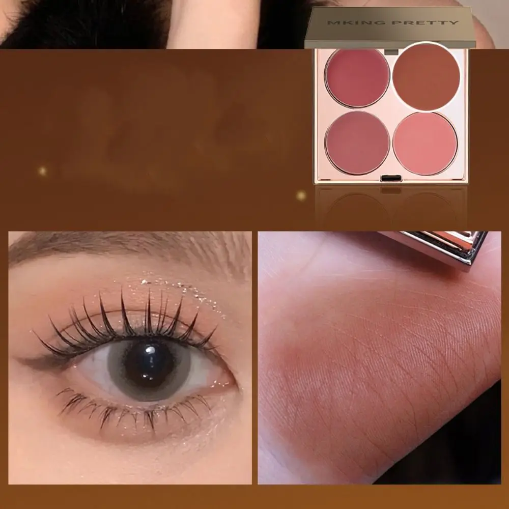 Paleta de blush portátil de quatro cores, à prova de suor, deslumbrante, paleta de sombra, sem manchas, ferramenta de maquiagem de lama labial de longa duração