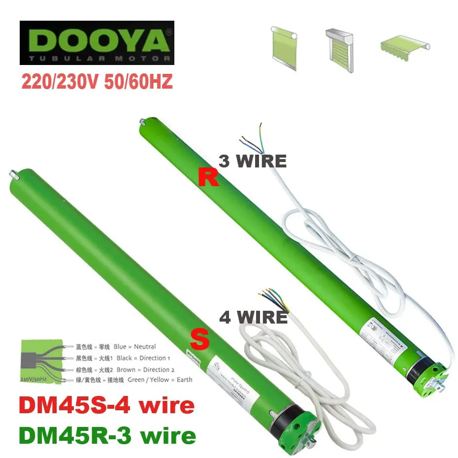 Dooya DM45 RF433 Rolling Tubular Motor 3-Wire 4-Wire 220/230V 50/60Hz for Rolling Blinds Canopy Lift System Home Automation