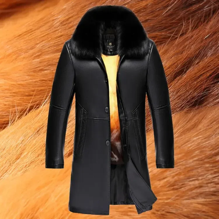 

Winter Jacket Men Mid-long Fashion Warm Mink Fur Coat Male Genuine Leather Jackets Man Clothing Fox Fur Collar Chaquetas Hombre