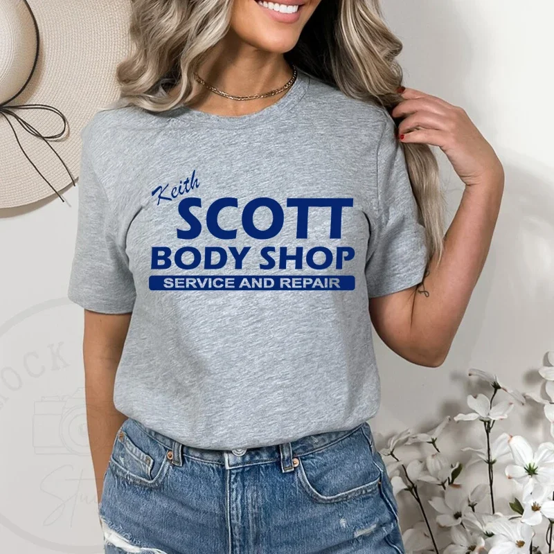 Vintage Graphic T Shirts for Women Harajuku Keith Scott Body Shop Service and Repair Gray One Tree Hill Fashion Tshirts Femme