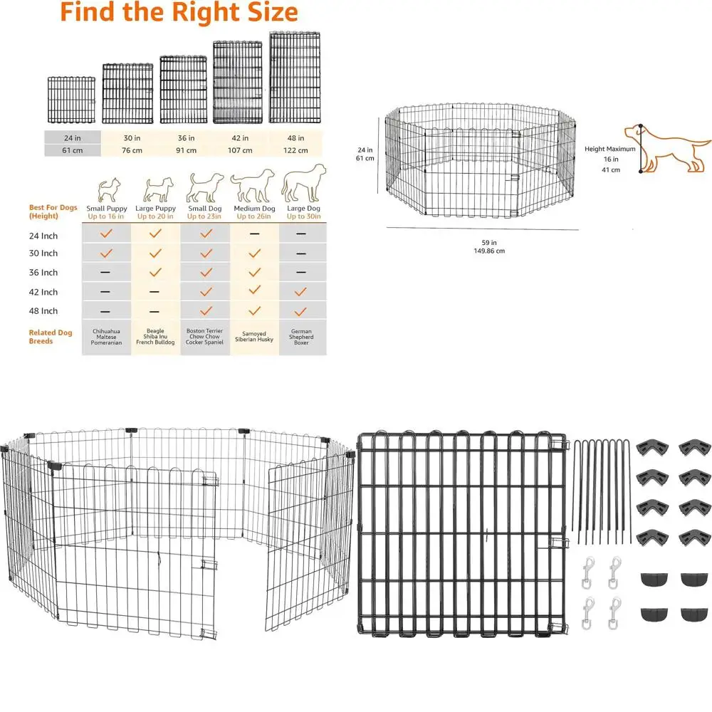 

Compact Octagonal Metal Dog Playpen - Indoor/Outdoor, No Door, XS (8 Panels, 24 x 24), Easy Assembly, Storage, Customizable, Bla