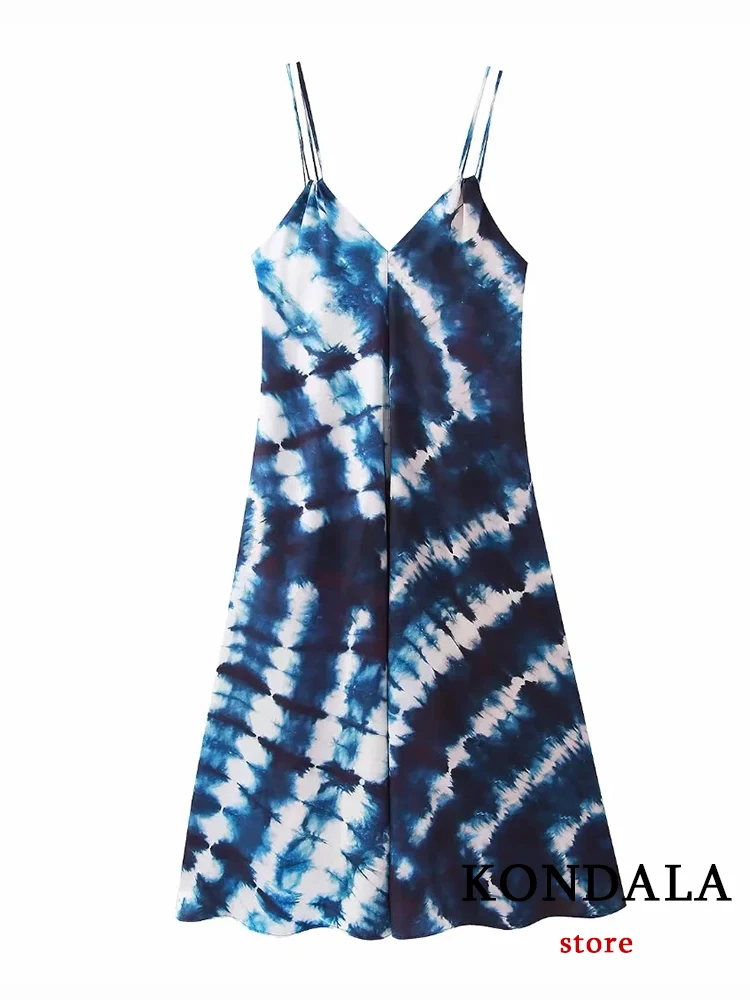 KONDALA Sexy Tie Dye Straight Women Cami Dress Modern Chic Strapless Fashion 2023 Party Summer Dress Sleeveless Y2K Slim Vestido