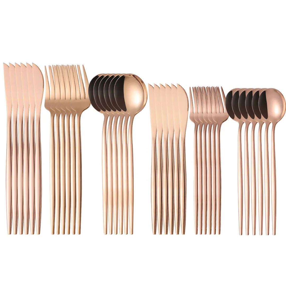 

Home Rose Golden Cutlery Set Stainless Steel Tableware Complete Fork Spoon Knife Dinnerware Set Kitchen Dinner Set Eco Friendly