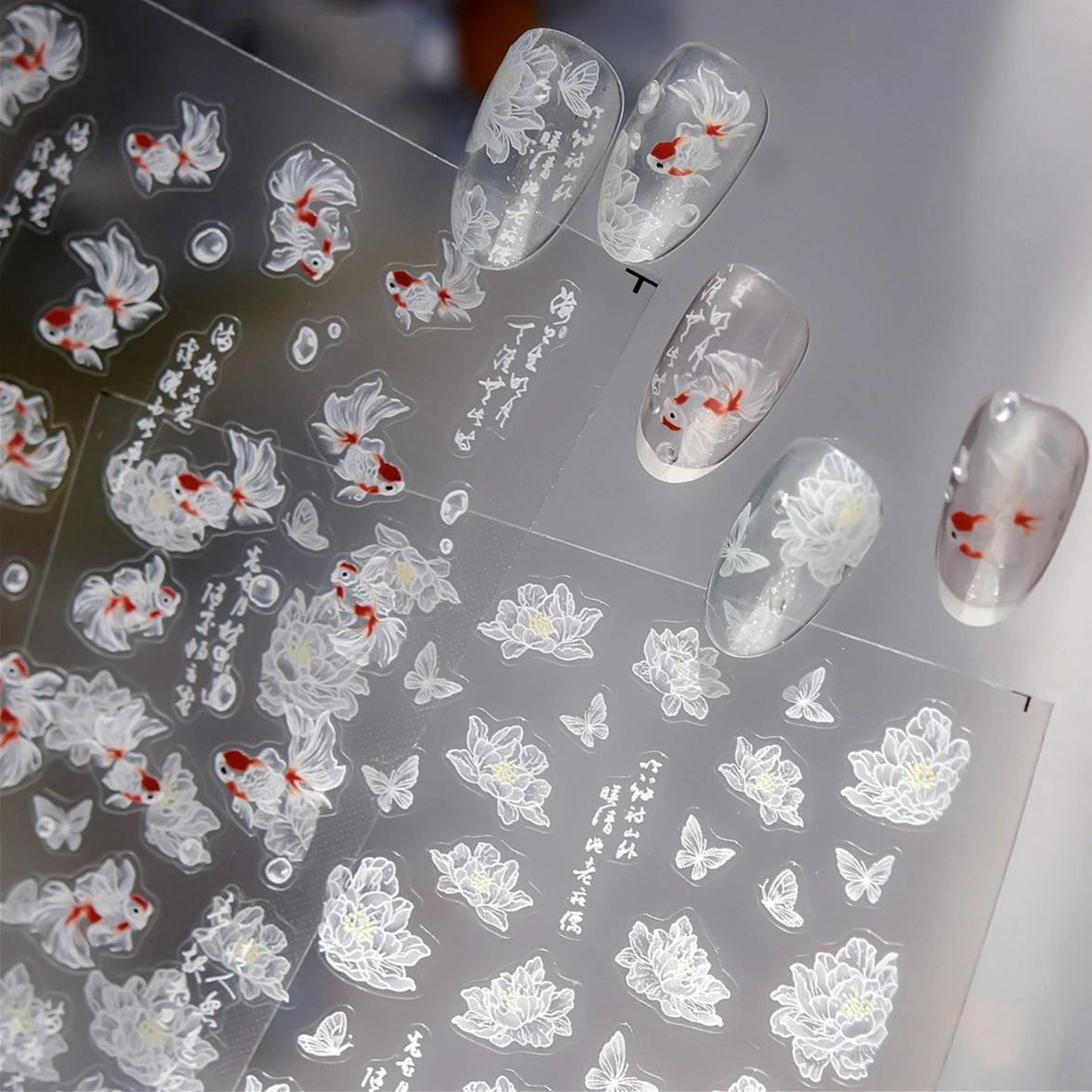 สติ๊กเกอร์ติดเล็บลายดอกไม้สไตล์จีน ดอกโบตั๋นขาวย้อนยุค ดอกไม้ประดับไม้ฝางพี ดอกลีลาวดี ดอกกุหลาบ ดอกลิลลี่ ดอกเดซี่ ประดับเพชร