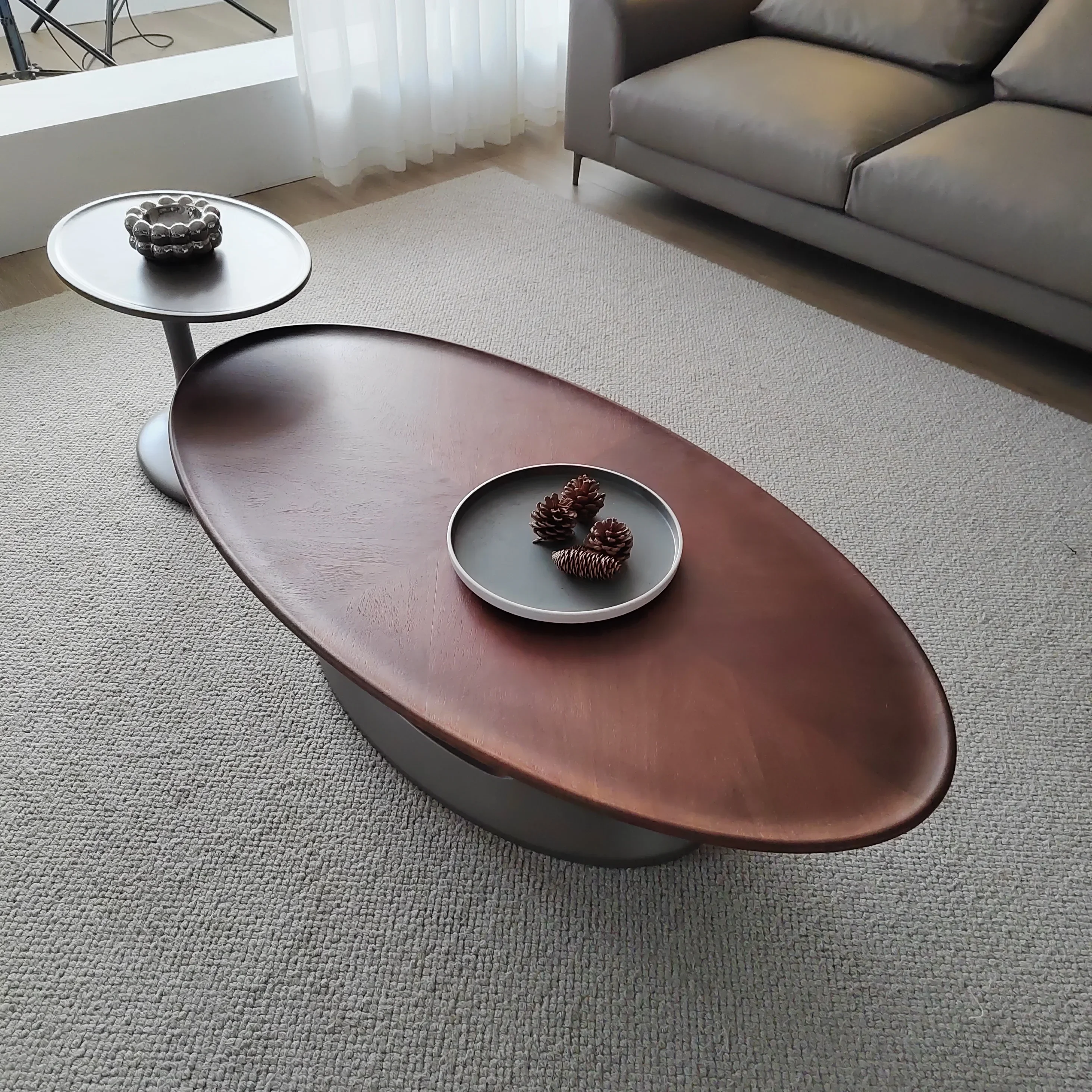 Modern Minimalist Oval Walnut Large Tea Table Combination Designer High-End Tea Table Combination