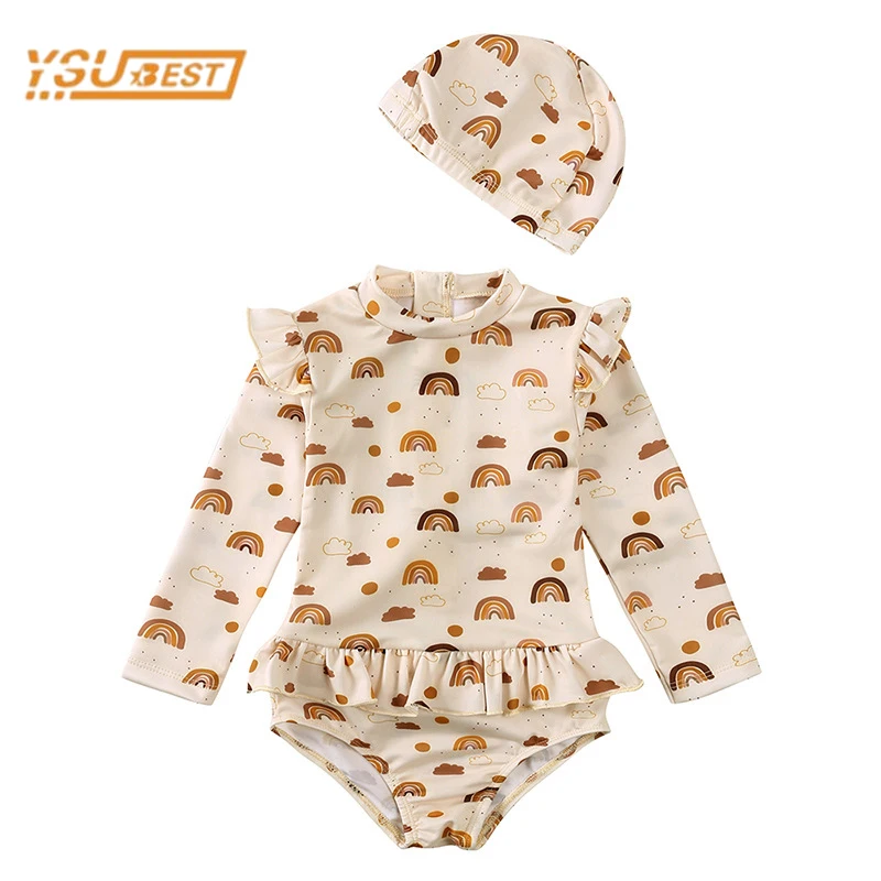 

Summer New Kids Baby Girls Long Sleeve Cartoon Printing One Piece Swimwear Cute Kids Baby Girls Children Swimwear