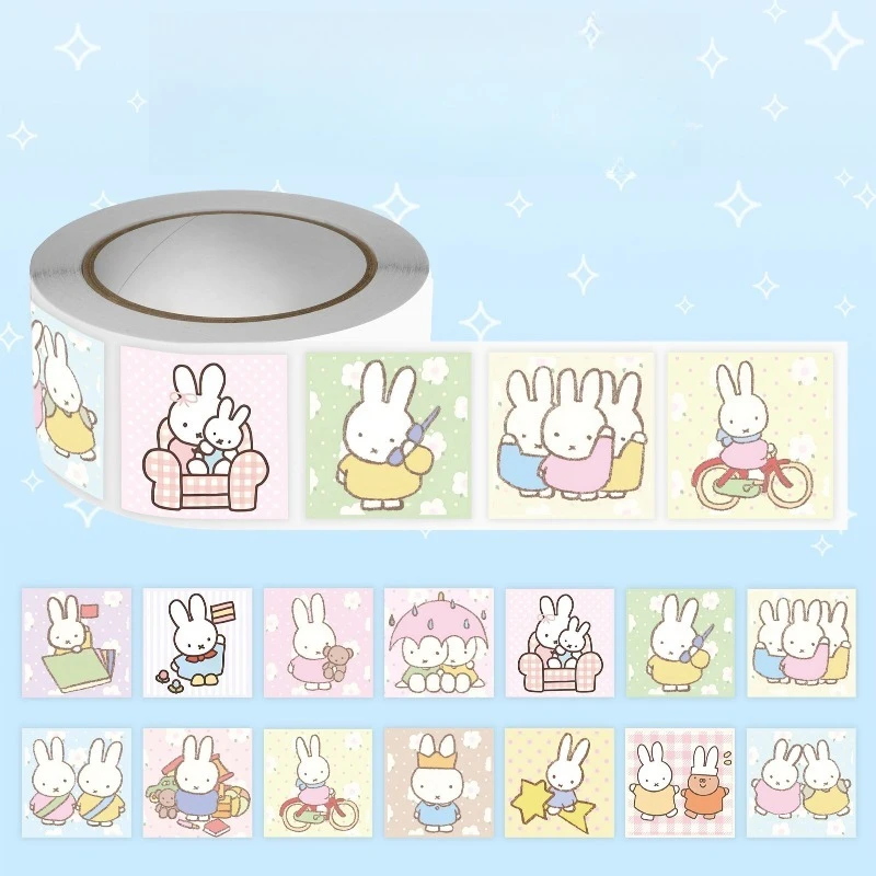 Miffy Curl Sticker High-Quality Anime Cartoon Print Creative Diary DIY Desktop Mobile Phone Case Waterproof Stickers 500 Pieces